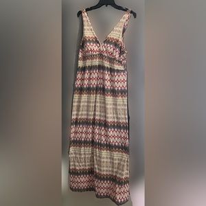 SLEEVELESS, STRETCHY, MULTI-COLORED, V-NECK DRESS